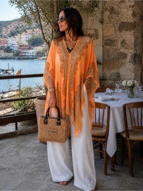 Orange paisley Sheer Kaftan Topy L/Xl